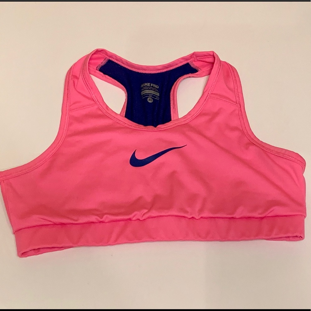 NIKE Dri Fit Sports Bra (YXL, pink & navy)